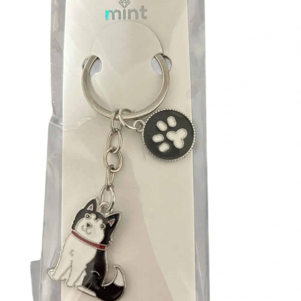 Mint Enamel Dog Keychains with Paw Print Charms